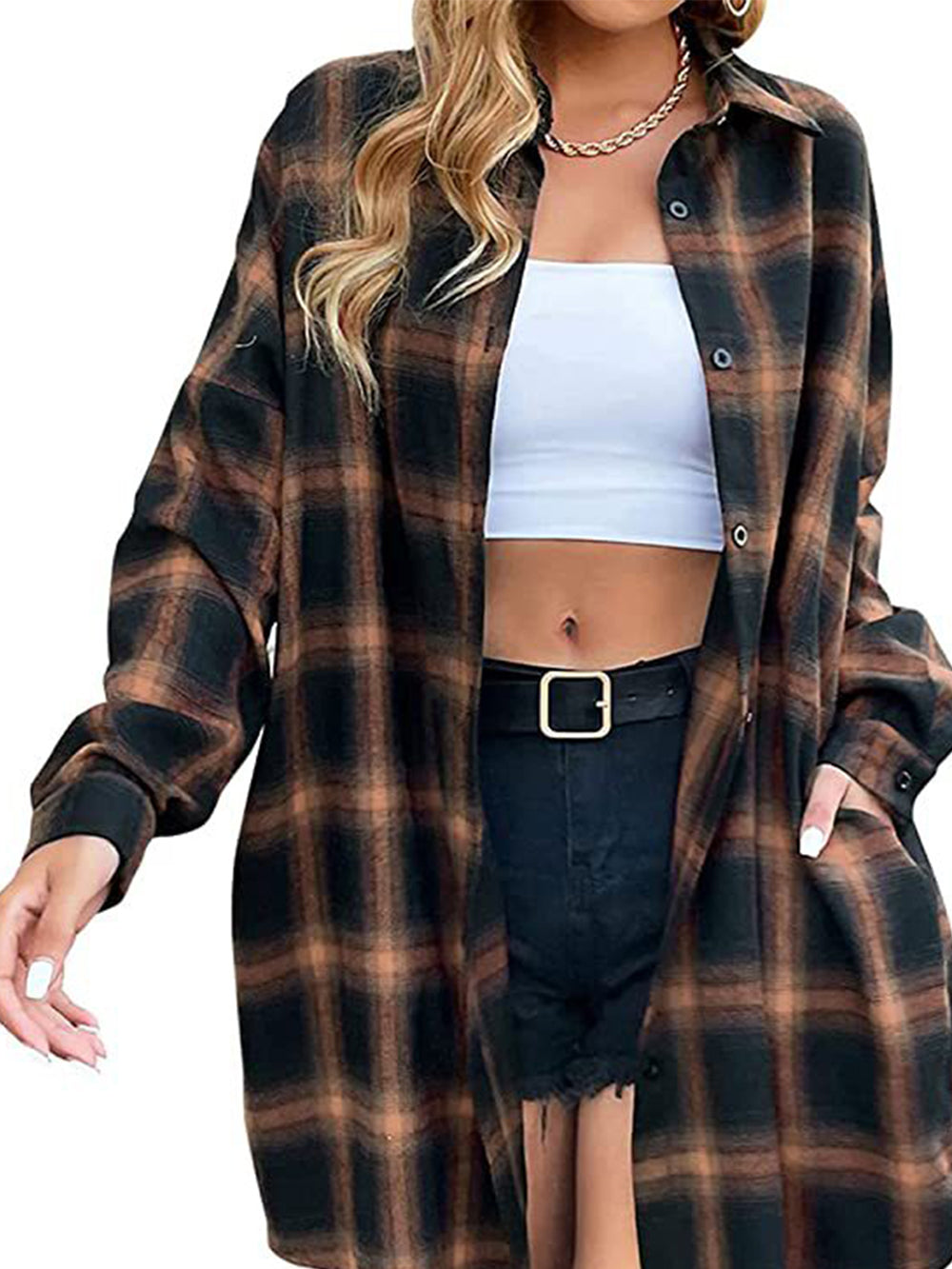 Women Mini Dress Plaid Cotton | Emelia-6