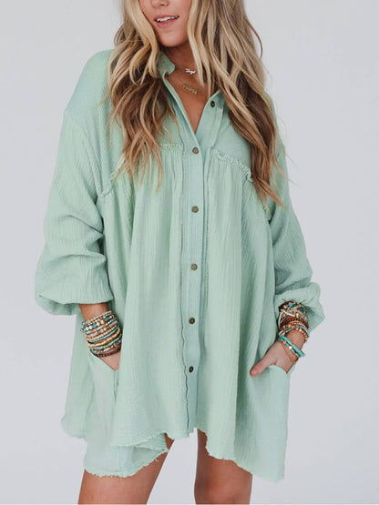 Women Mini Dress Mint Green Cotton | Belinda-3