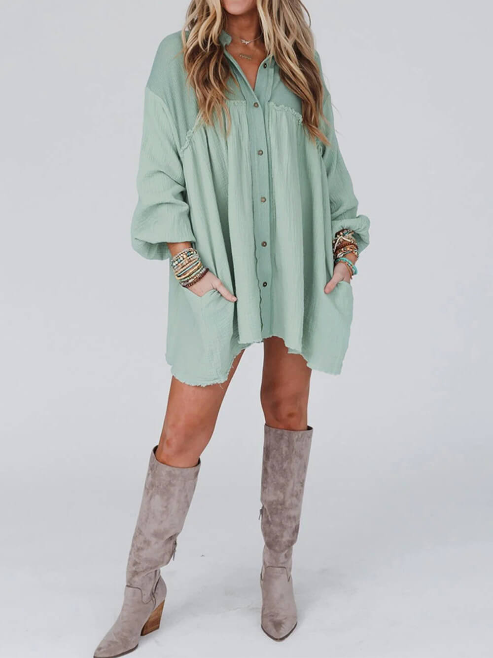 Variant image for Women Mini Dress Mint Green Cotton | Belinda-1