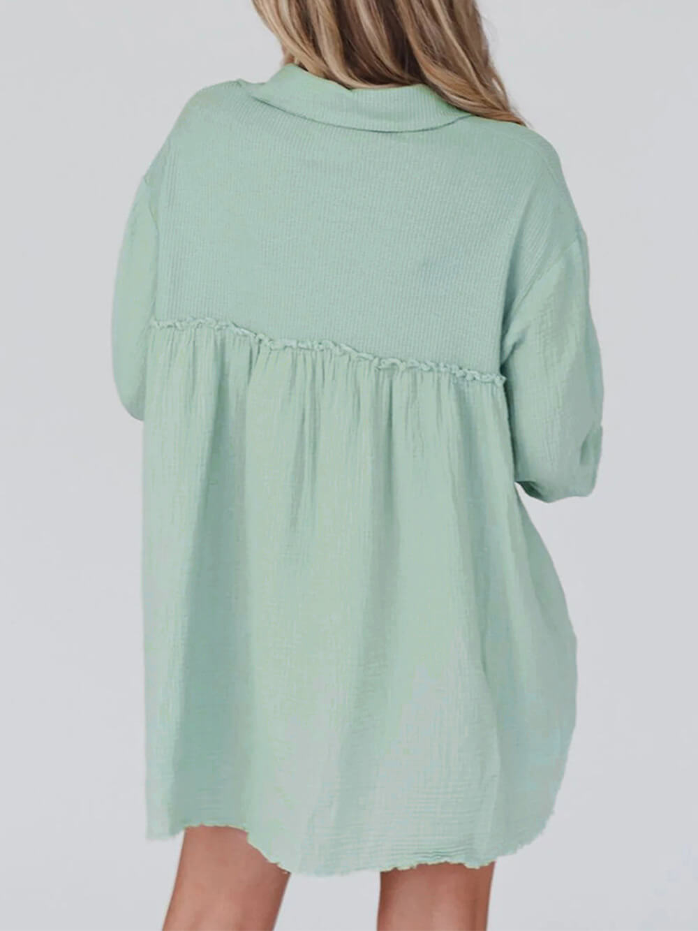 Women Mini Dress Mint Green Cotton | Belinda-2