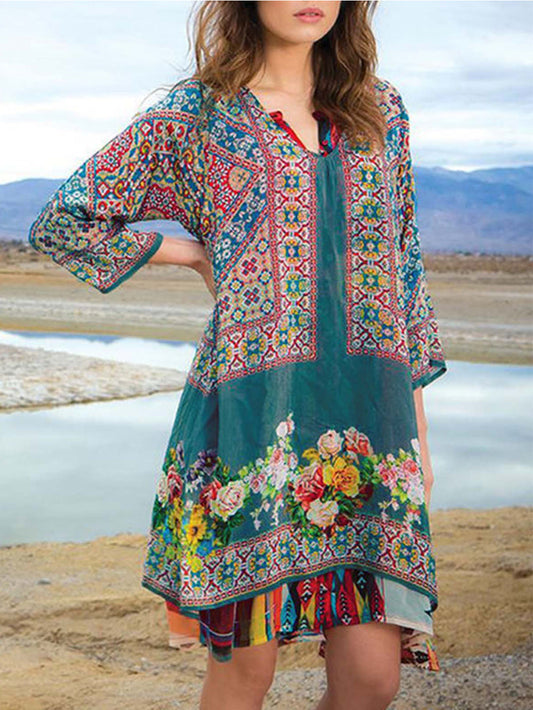 Women Mini Dress Multi Boho Print | Coralie-1