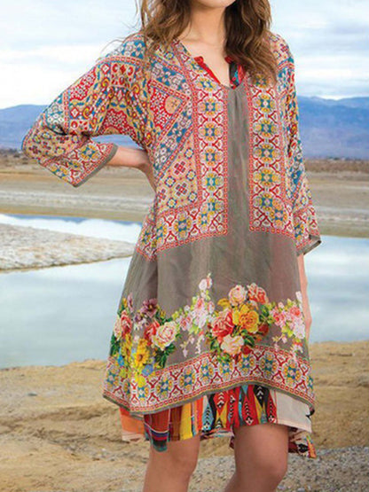 Women Mini Dress Multi Boho Print | Coralie-2
