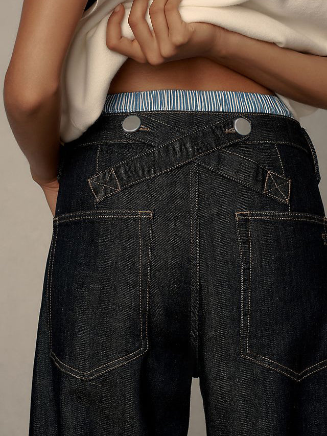 Women Low Rise Wide Leg Jeans Blue Cotton | Myra-5