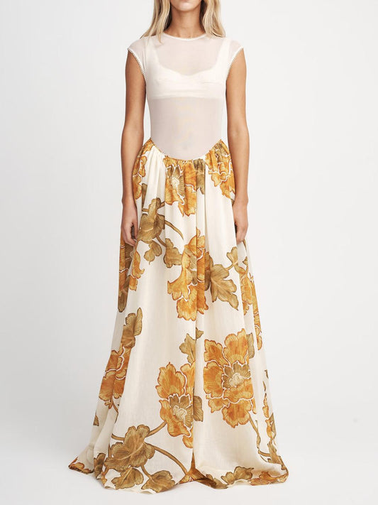 Women Maxi Dress Yellow Sheer Fabric | Sunshine-1