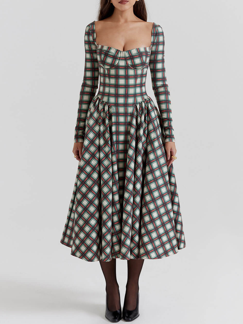 Variant image for Women Midi Dress Plaid Cotton | Lillith-1