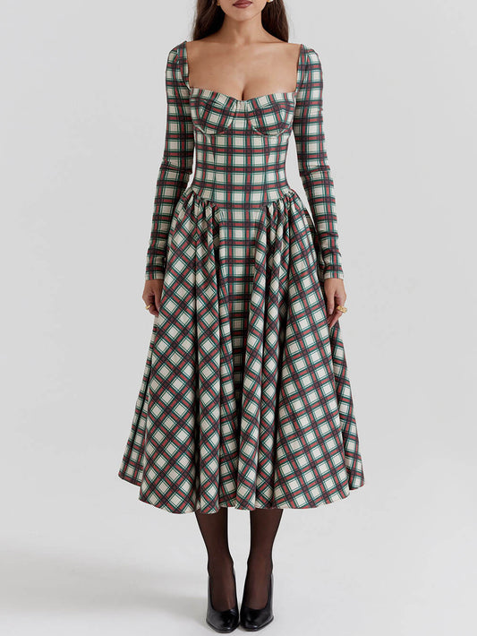 Women Midi Dress Plaid Cotton | Lillith-1