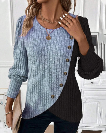 Women Asymmetrical Two-Tone Button Sweater | Gracie