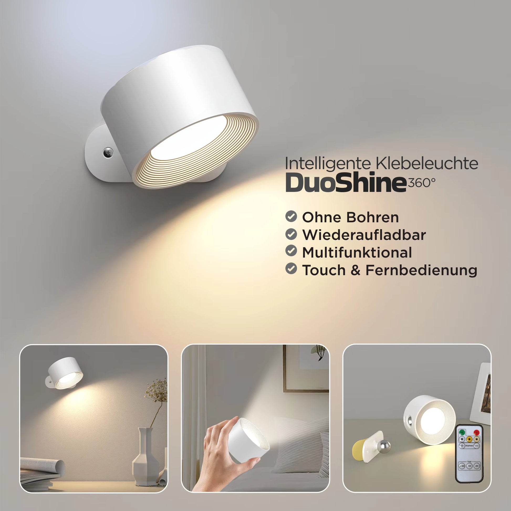 Portable Wall Light LED Adjustable Brightness | DuoShine 360° 3