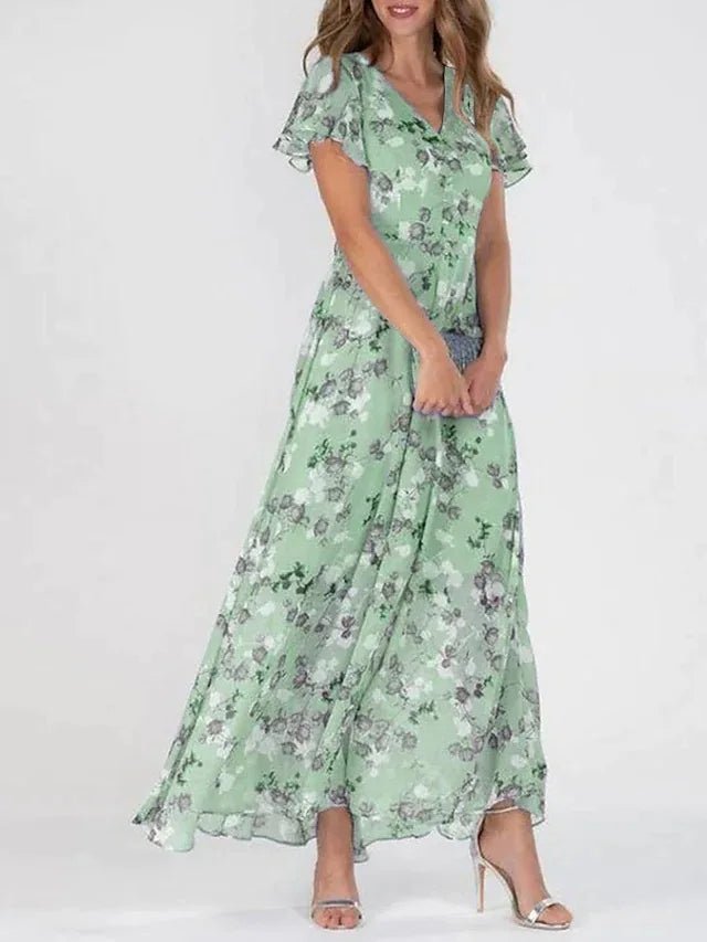 Woman Floral Flutter Sleeve Maxi Dress | Letizia