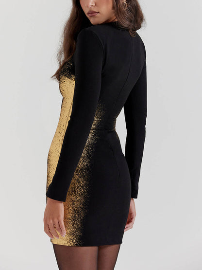 Women Mini Dress Black Gold Bodycon | Josie-3