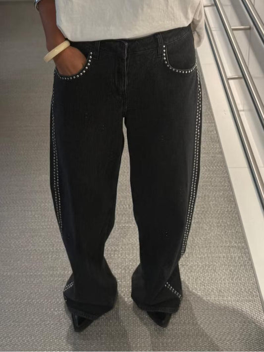 Women Wide Leg Baggy Jeans Blue Recycled Cotton | Abbie-1