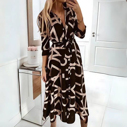 Abstract Print Button-Down Midi Dress | Olivia