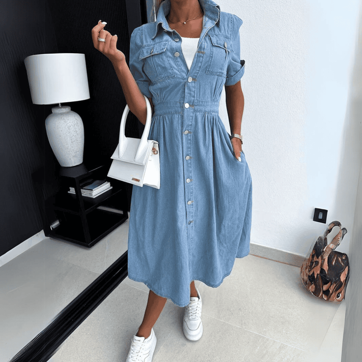 Button-Up Denim Midi Dress | Carly