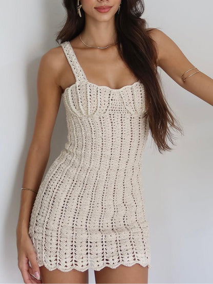 Variant image for Women Mini Dress White Crochet Mesh | Bella-1