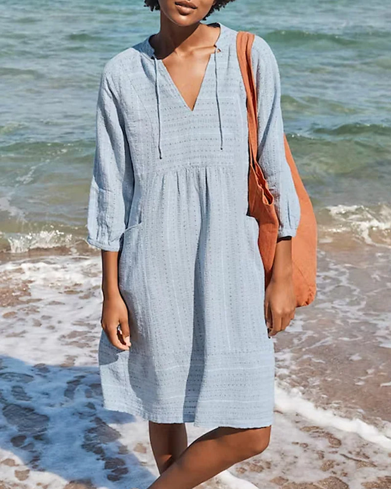 Casual Beach Tunic Dress with V-Neck and Pockets | Carissa