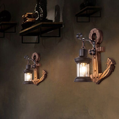 Wall Lamp Rustic Wood Anchor Lantern | Coastal Charm-3
