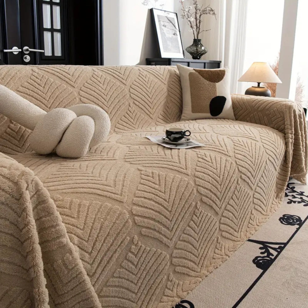 Sofa Cover Herringbone Leaf Design Fleece Non-Slip | Cozy Home 1