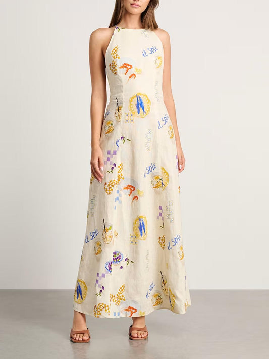 Women Maxi Dress Yellow Linen-Cotton | Sunshine-1