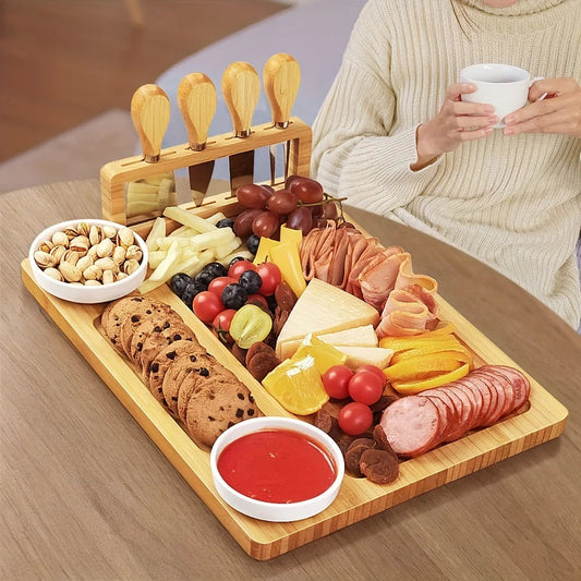 Cheese Board Set Bamboo with Stainless Steel Utensils | Elegant Entertainer 2