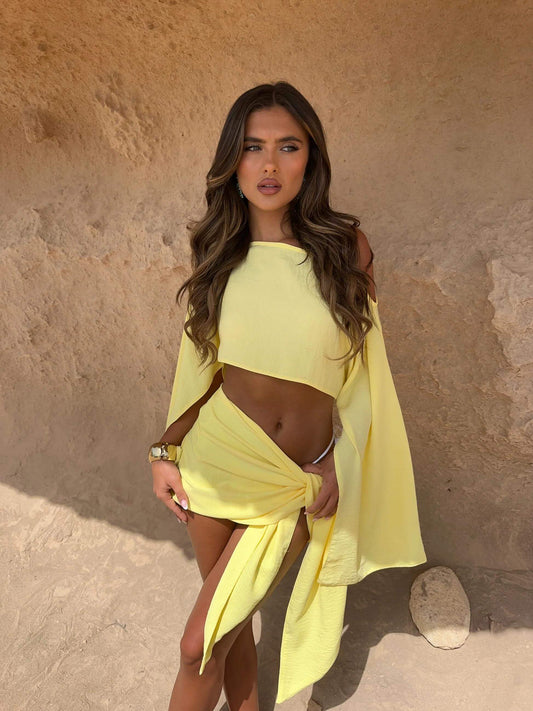 Women Sarong Set Yellow Linen | Cleo-1