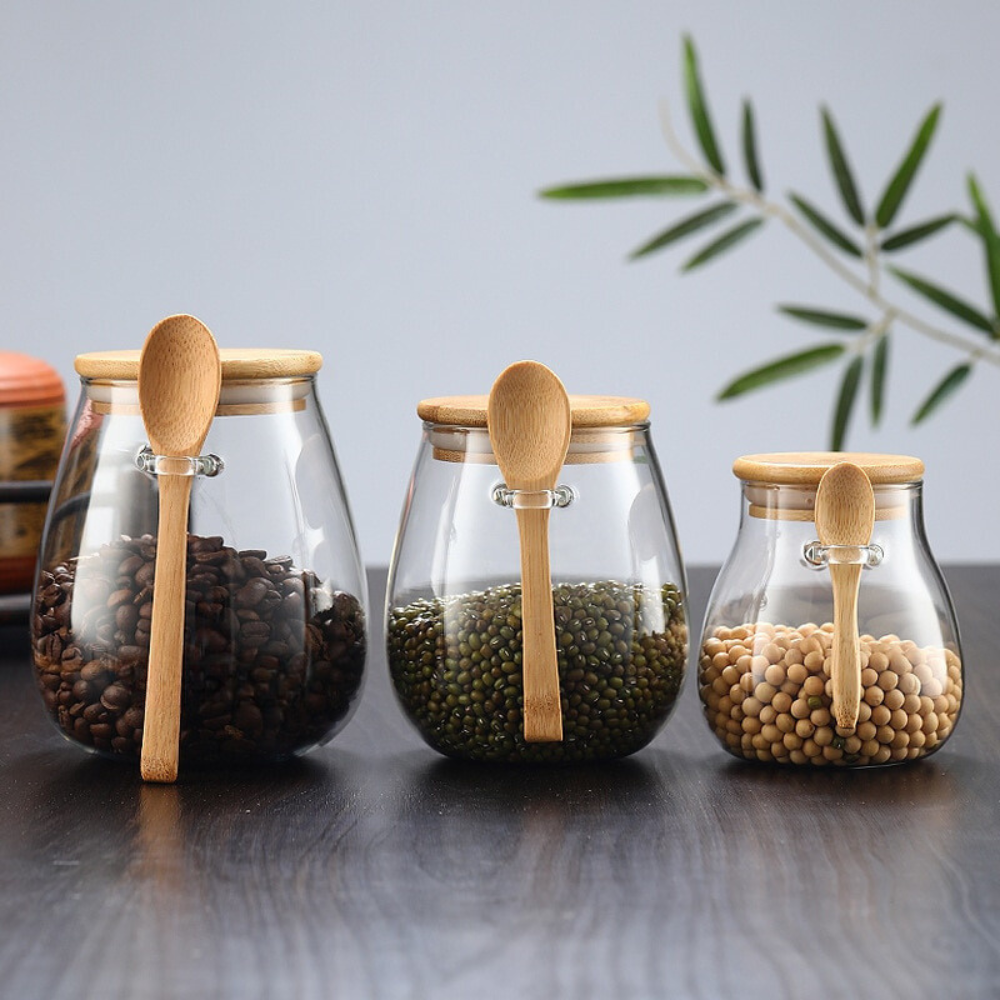 Glass Storage Jar with Bamboo Lid | Kitchen Canister for Spices and Snacks 4