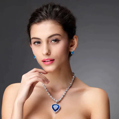 Women Necklace Blue Heart Crystal Metal Alloy | Rose-5