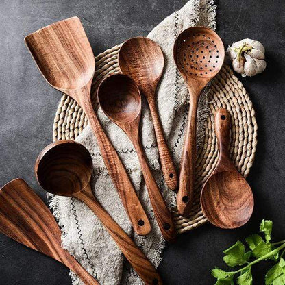 7-Piece Teak Wood Utensil Set – Non-Scratch Cooking Tools