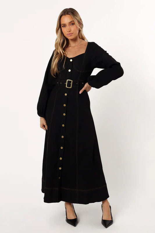 Women Buttoned Belted Maxi Dress | Celestine
