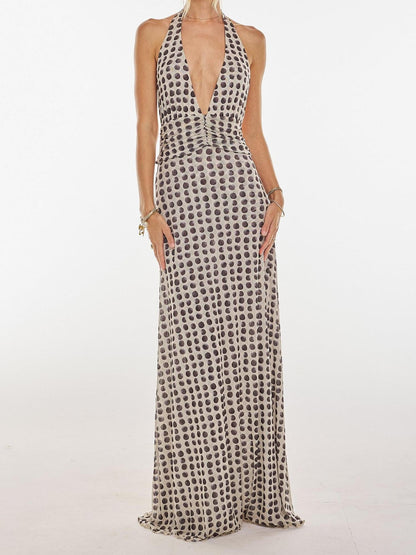 Women Maxi Dress Black Polka Dot Polyester | Bella-1