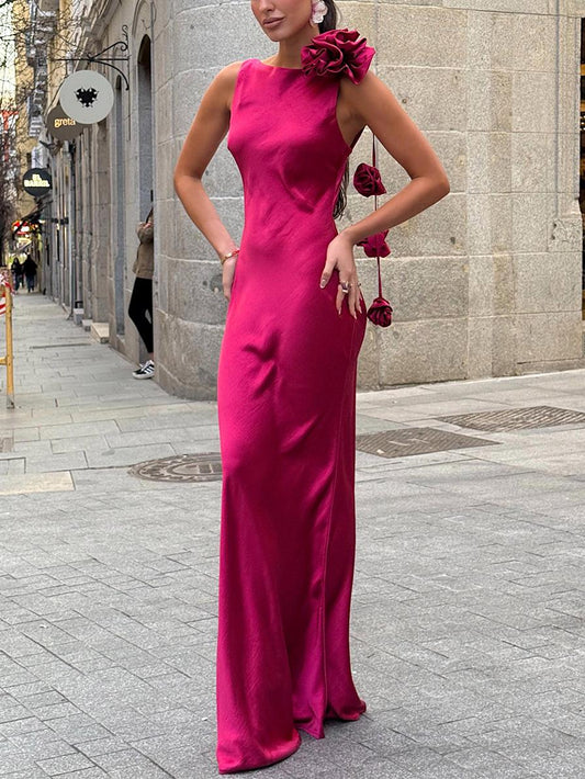 Women Maxi Dress Floral Satin | Formentera-1