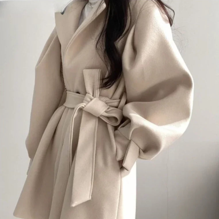 Women Short Coat Beige Wool Blend | Winter Elegance-6