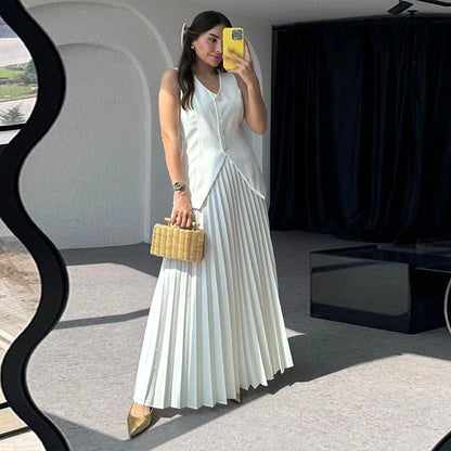 Women Two-Piece Suit White Polyester | Elegant Style-2