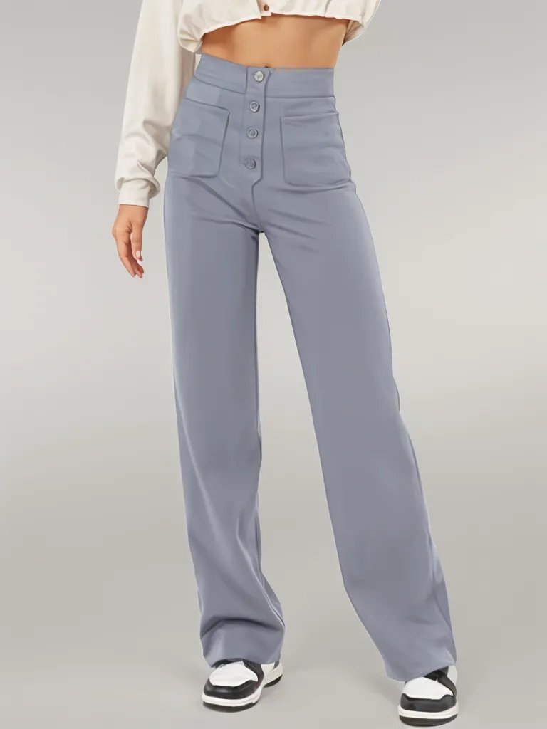 High-Waisted Button Detail Pants | Daria