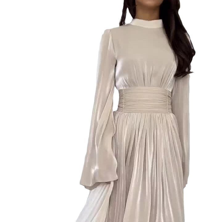 Women Long Dress Black Satin Polyester | Elegant Evening-1