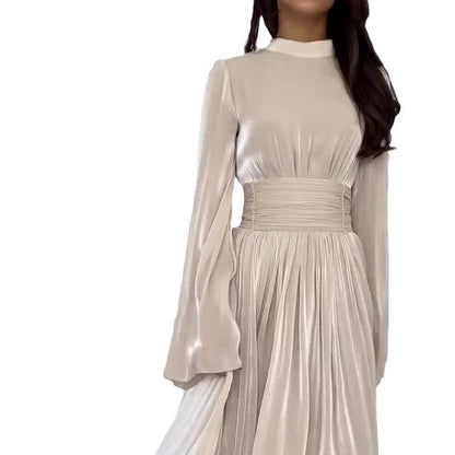 Women Long Dress Black Satin Polyester | Elegant Evening-1