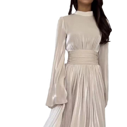 Women Long Dress Black Satin Polyester | Elegant Evening-1