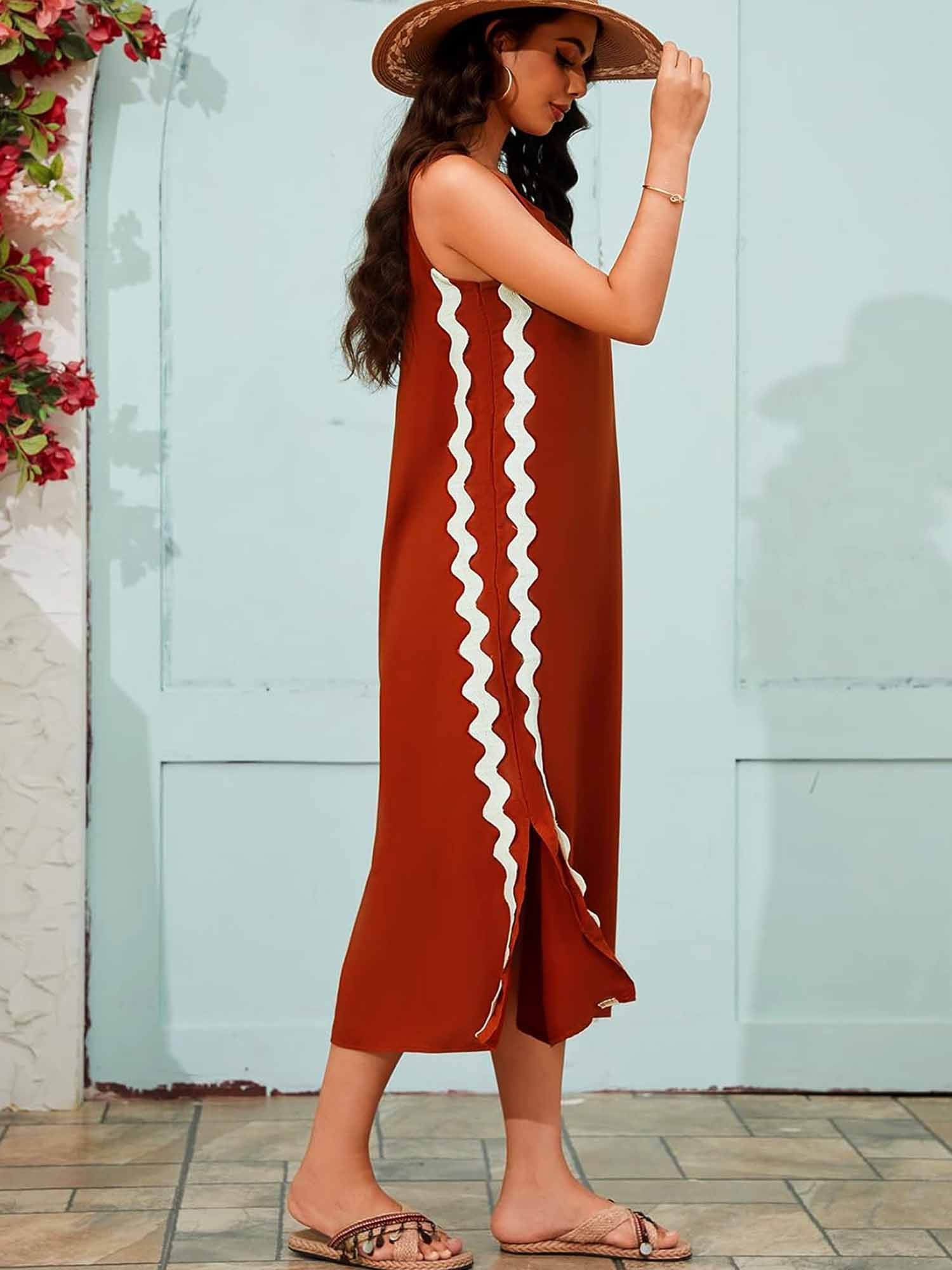 Women Loose Maxi Dress Multi-Color Polyester | Elegant Wave-5