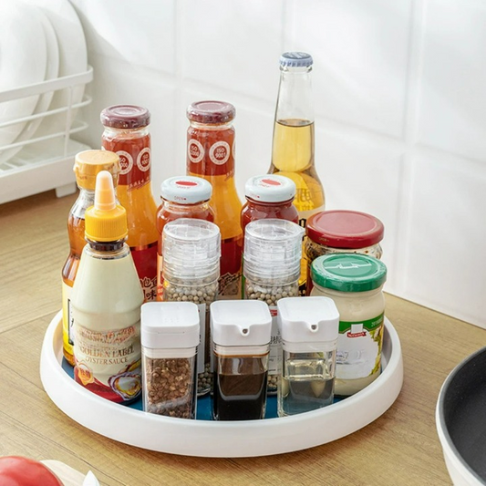 2-Tier Rotating Kitchen Organizer with Non-Slip Surface – Space-Saving Spice Rack for Easy Access, White and Gray 0