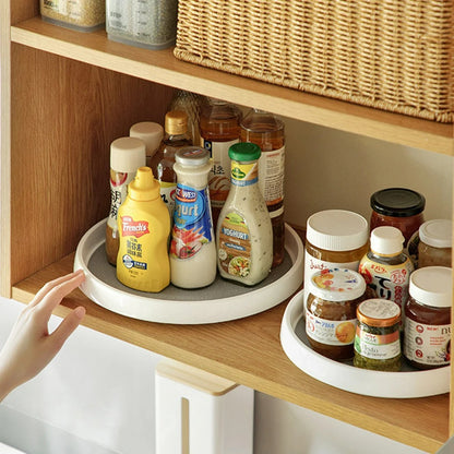2-Tier Rotating Kitchen Organizer with Non-Slip Surface – Space-Saving Spice Rack for Easy Access, White and Gray 4