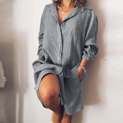 Casual Oversized Button-Up Shirt Dress with Pockets | Carmen