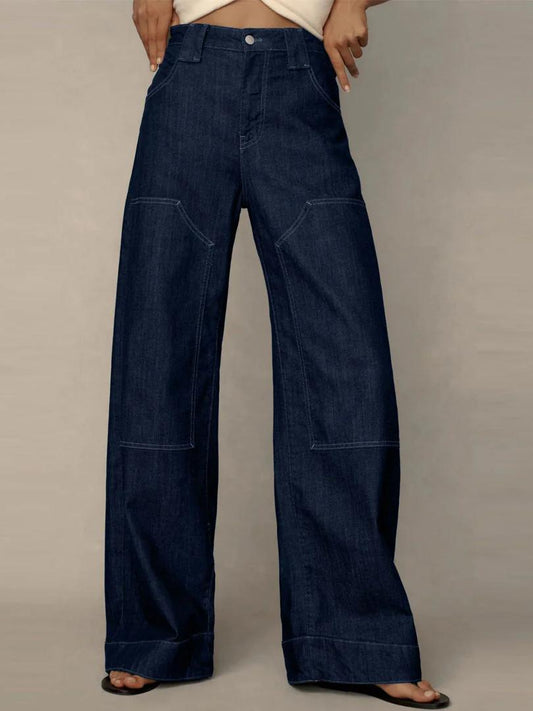 Women Low Rise Wide Leg Jeans Blue Cotton | Myra-1