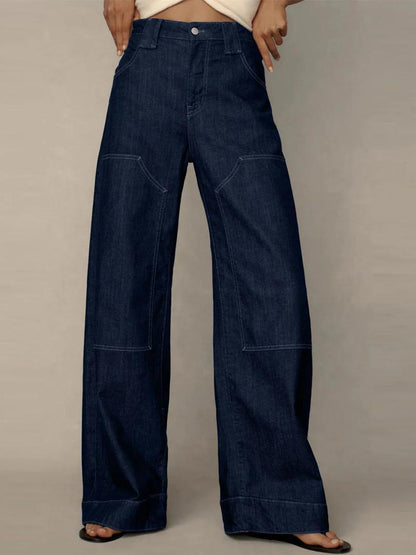 Variant image for Women Low Rise Wide Leg Jeans Blue Cotton | Myra-1