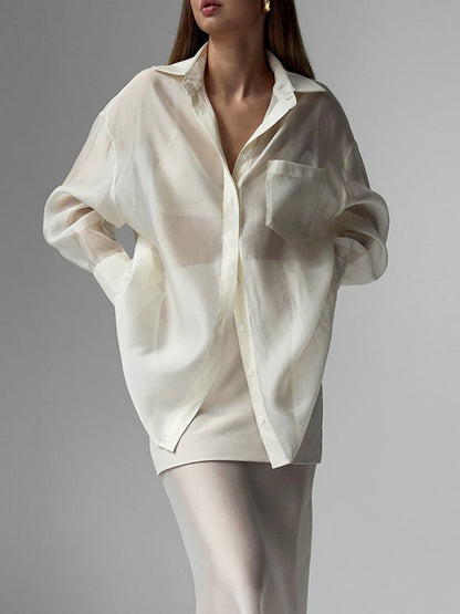 Variant image for Women Sheer Blouse Cream Lightweight | Elegance-1
