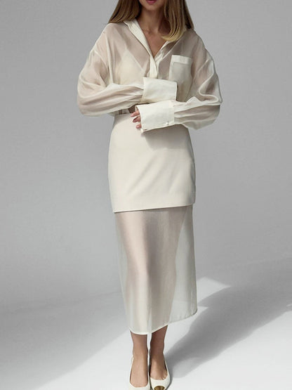 Women Sheer Blouse Cream Lightweight | Elegance-2