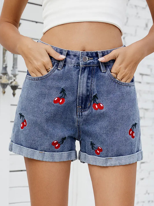 Women Denim Shorts Blue Cotton | Cherry Blossom-1