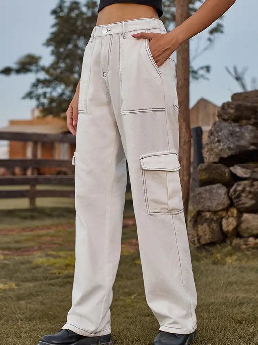 Women Cargo Pants Blue Denim | Vintage Style-1