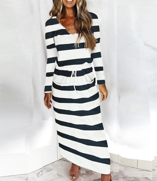 Women Maxi Dress Striped Cotton | Summer Breeze-1