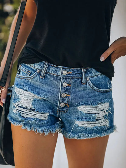 Women Denim Shorts Blue Distressed Cotton | Trendsetter-2