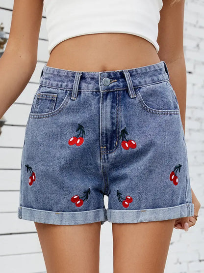 Women Denim Shorts Blue Cotton | Cherry Blossom-2