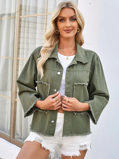 Variant image for Women Denim Jacket Army Green Cotton | Ava-1